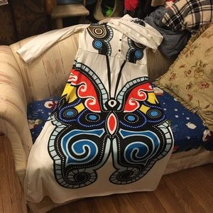 🦋 Butterfly Dress Button down Long sleeves, maxi XL Unique All over design🦋